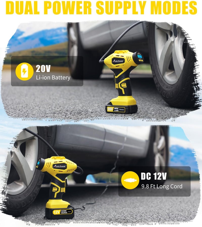 AVID POWER Cordless Tire Inflator Portable Air Compressor, 20V Rechargeable Battery Powered Car Tire Pump w/ 12V DC Adapter, Digital Pressure Gauge, Air Pump for Car, Bike, Motorcycle, Ball - Image 5